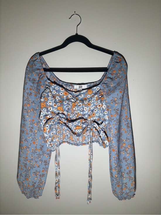 NYC Tops - Madden NYC Blue Floral Smocked Peasant Crop Top XL